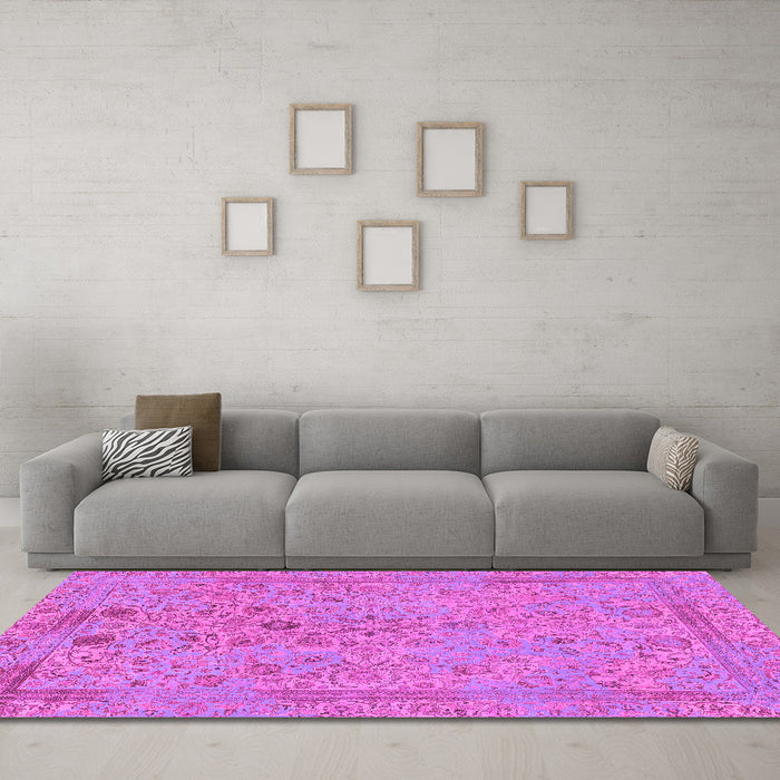 Machine Washable Abstract Pink Modern Rug in a Living Room, wshabs1767pnk