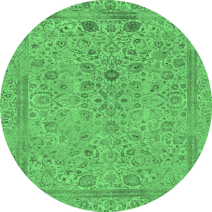 Round Machine Washable Abstract Emerald Green Modern Area Rugs, wshabs1767emgrn