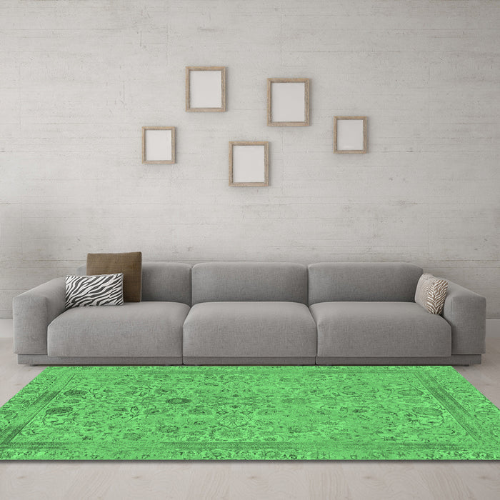 Machine Washable Abstract Emerald Green Modern Area Rugs in a Living Room,, wshabs1767emgrn