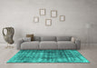 Machine Washable Persian Turquoise Bohemian Area Rugs in a Living Room,, wshabs1768turq