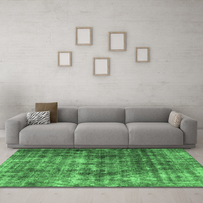 Machine Washable Persian Emerald Green Bohemian Area Rugs in a Living Room,, wshabs1768emgrn