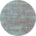 Round Machine Washable Abstract Light Blue Modern Rug, wshabs1769lblu