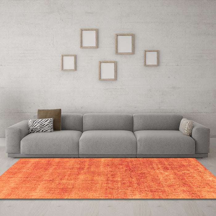 Machine Washable Abstract Orange Modern Area Rugs in a Living Room, wshabs1769org