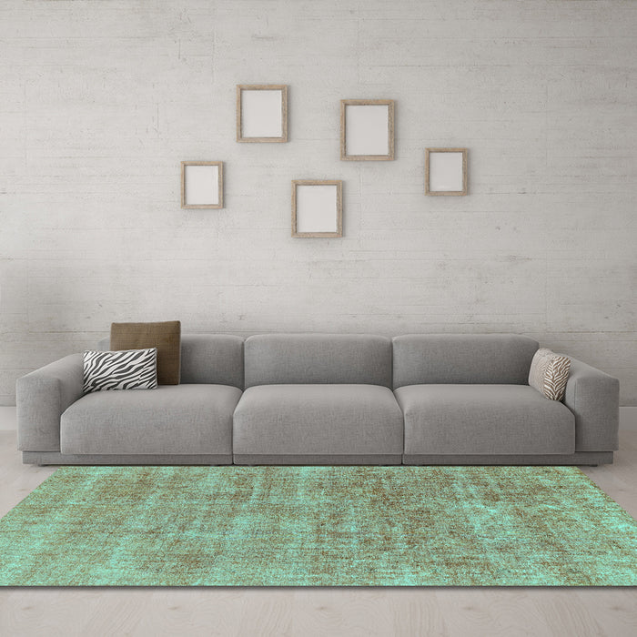 Machine Washable Abstract Turquoise Modern Area Rugs in a Living Room,, wshabs1769turq