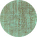 Round Abstract Turquoise Modern Rug, abs1769turq