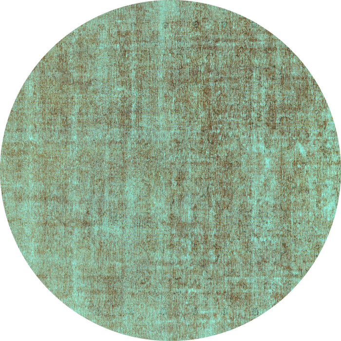 Round Machine Washable Abstract Turquoise Modern Area Rugs, wshabs1769turq