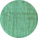 Round Machine Washable Abstract Turquoise Modern Area Rugs, wshabs176turq