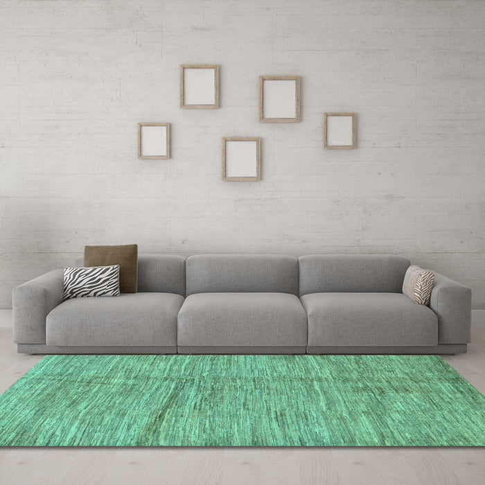 Machine Washable Abstract Turquoise Modern Area Rugs in a Living Room,, wshabs176turq