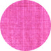 Round Machine Washable Abstract Pink Modern Rug, wshabs1770pnk