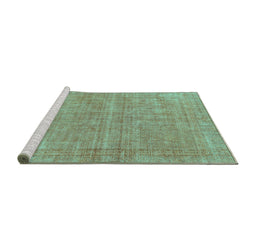 Sideview of Machine Washable Abstract Turquoise Modern Area Rugs, wshabs1770turq
