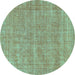 Round Machine Washable Abstract Turquoise Modern Area Rugs, wshabs1770turq