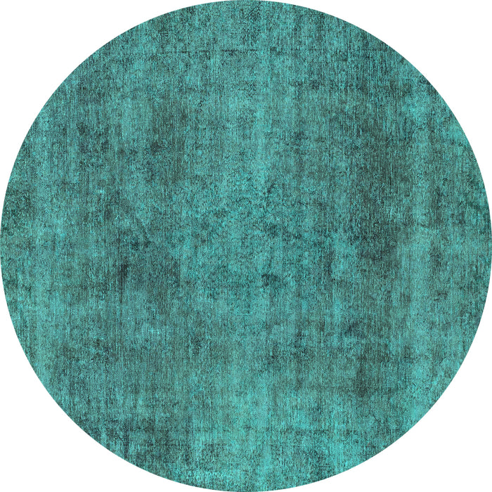 Round Machine Washable Abstract Turquoise Modern Area Rugs, wshabs1771turq