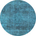 Round Abstract Light Blue Modern Rug, abs1771lblu