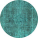 Round Abstract Turquoise Modern Rug, abs1771turq