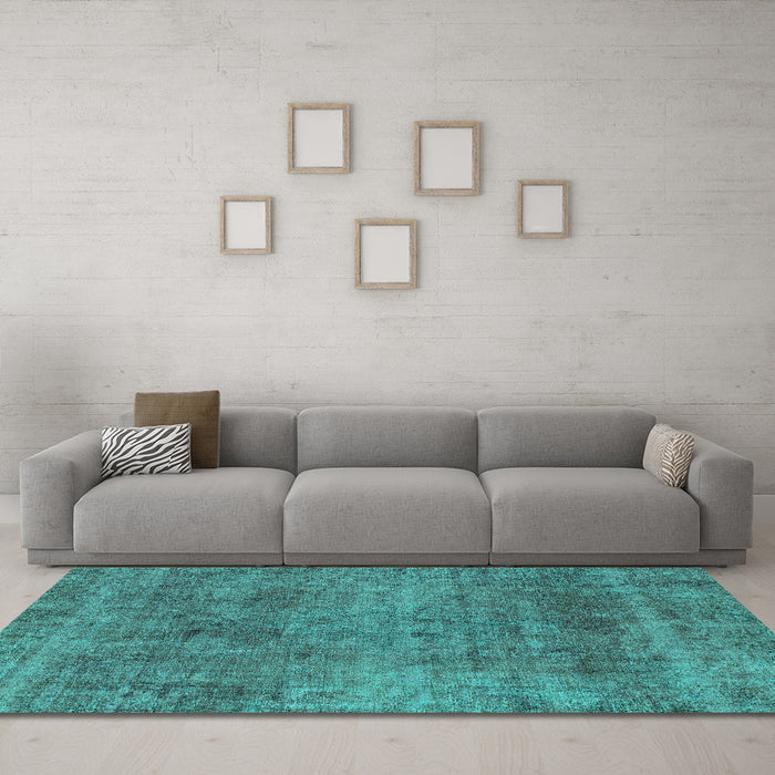 Machine Washable Abstract Turquoise Modern Area Rugs in a Living Room,, wshabs1771turq