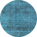 Round Machine Washable Abstract Light Blue Modern Rug, wshabs1771lblu