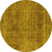 Round Abstract Yellow Modern Rug, abs1771yw