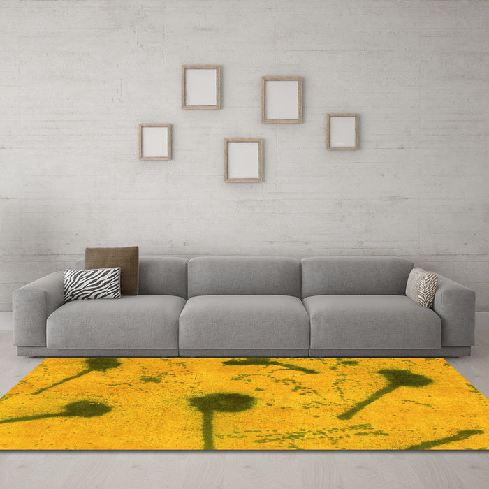 Machine Washable Abstract Yellow Modern Rug in a Living Room, wshabs1772yw