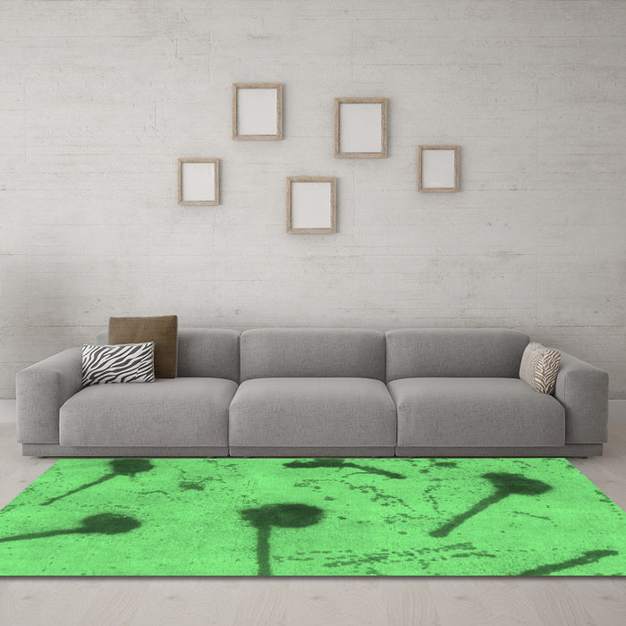 Machine Washable Abstract Emerald Green Modern Area Rugs in a Living Room,, wshabs1772emgrn