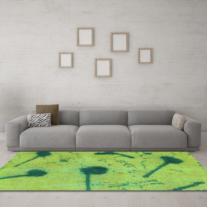 Machine Washable Abstract Turquoise Modern Area Rugs in a Living Room,, wshabs1772turq
