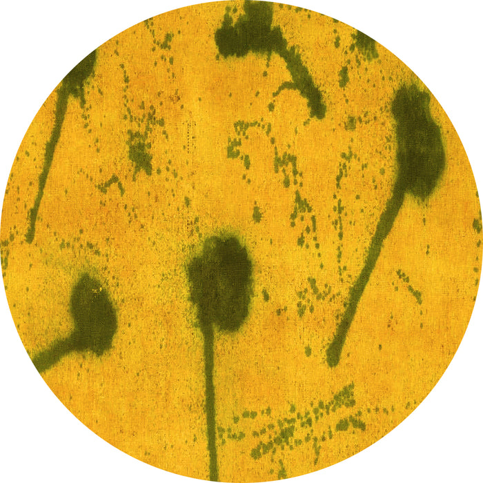 Round Abstract Yellow Modern Rug, abs1772yw