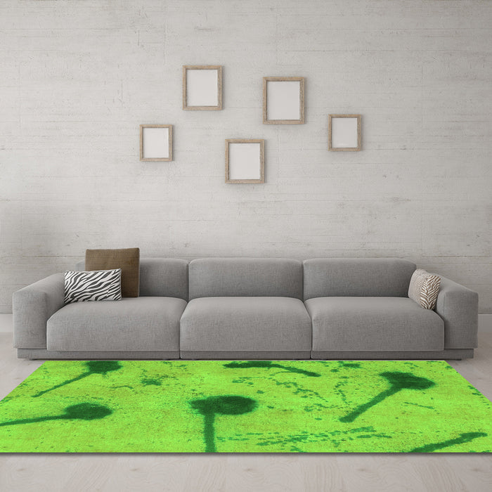Machine Washable Abstract Green Modern Area Rugs in a Living Room,, wshabs1772grn