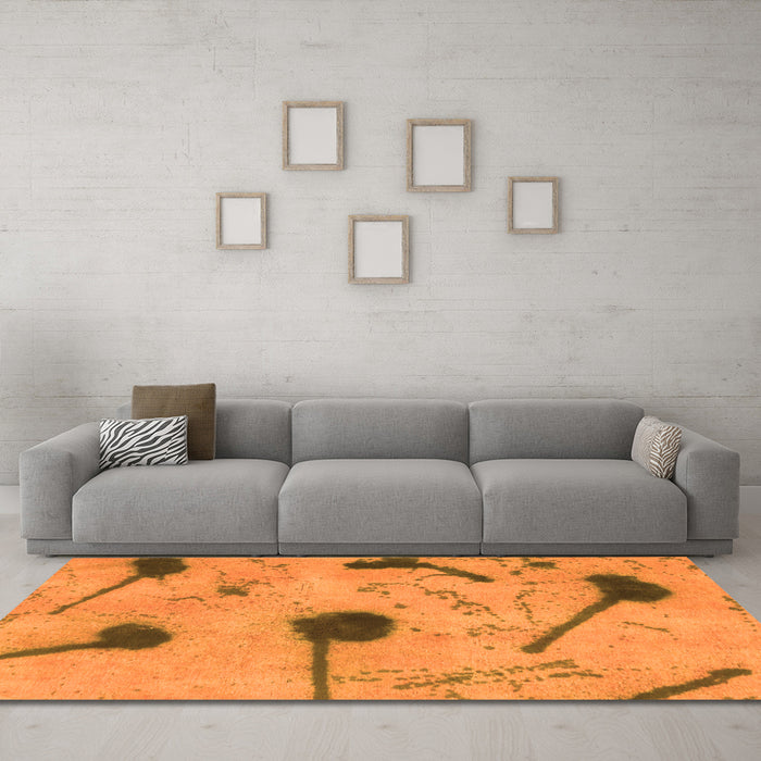Machine Washable Abstract Orange Modern Area Rugs in a Living Room, wshabs1772org