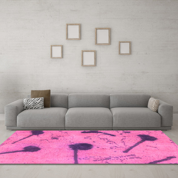 Machine Washable Abstract Purple Modern Area Rugs in a Living Room, wshabs1772pur