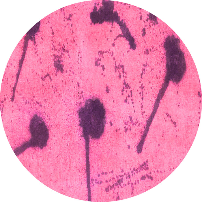 Round Machine Washable Abstract Pink Modern Rug, wshabs1772pnk