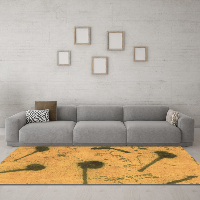 Machine Washable Abstract Brown Modern Rug in a Living Room,, wshabs1772brn