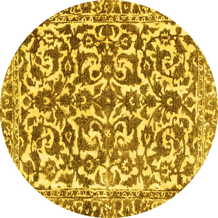 Round Machine Washable Abstract Yellow Modern Rug, wshabs1773yw