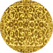 Round Machine Washable Abstract Yellow Modern Rug, wshabs1773yw