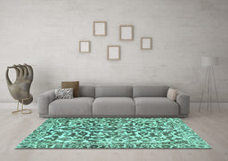 Machine Washable Abstract Turquoise Modern Area Rugs in a Living Room,, wshabs1773turq
