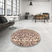 Round Machine Washable Abstract Chestnut Brown Rug in a Office, wshabs1773