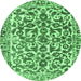 Round Machine Washable Abstract Emerald Green Modern Area Rugs, wshabs1773emgrn