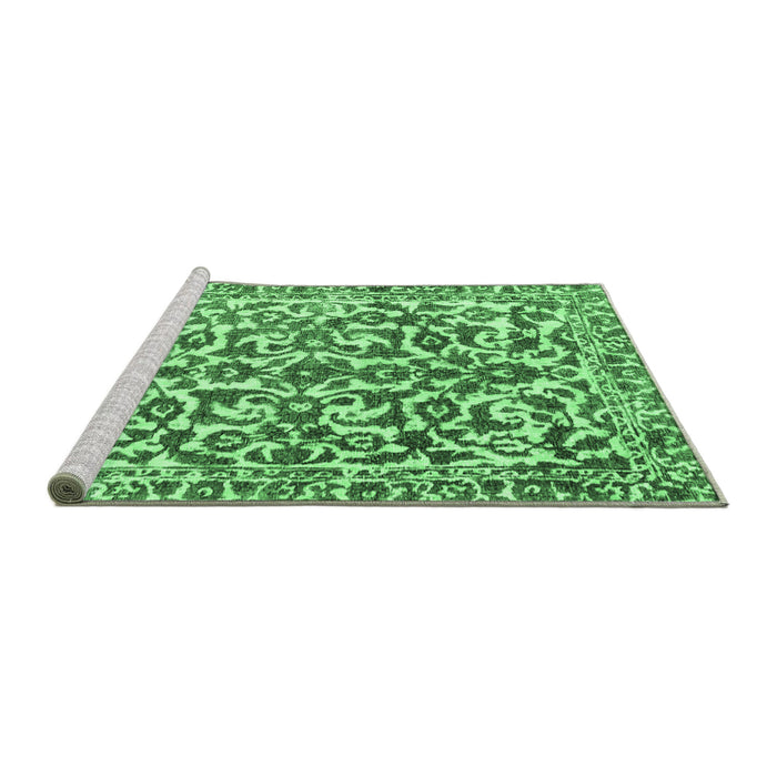 Sideview of Machine Washable Abstract Emerald Green Modern Area Rugs, wshabs1773emgrn