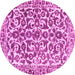 Round Machine Washable Abstract Pink Modern Rug, wshabs1773pnk