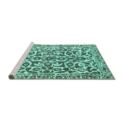 Sideview of Machine Washable Abstract Turquoise Modern Area Rugs, wshabs1773turq