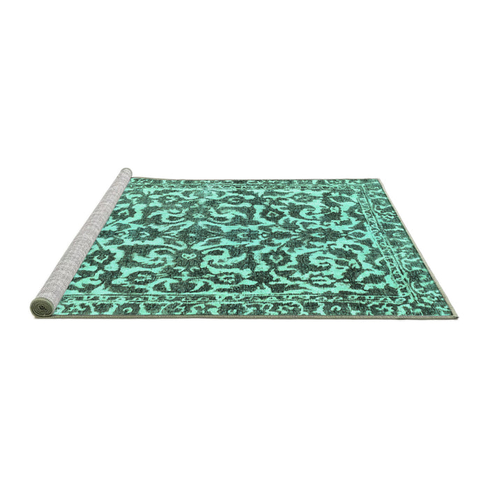 Sideview of Machine Washable Abstract Turquoise Modern Area Rugs, wshabs1773turq