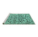 Sideview of Machine Washable Abstract Turquoise Modern Area Rugs, wshabs1773turq