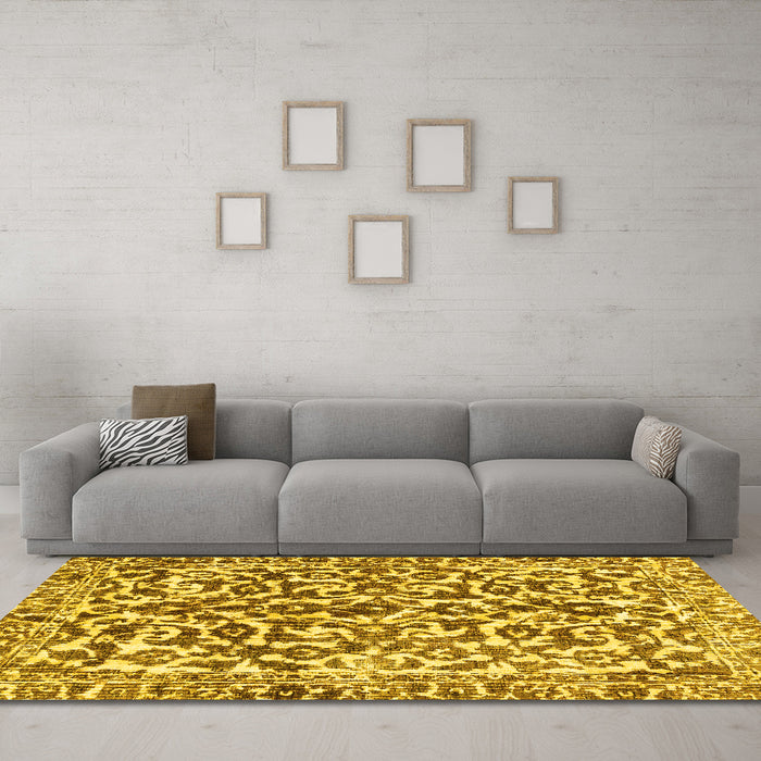 Machine Washable Abstract Yellow Modern Rug in a Living Room, wshabs1773yw