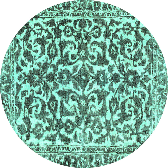 Round Machine Washable Abstract Turquoise Modern Area Rugs, wshabs1773turq