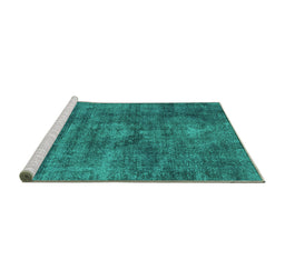 Sideview of Machine Washable Abstract Turquoise Modern Area Rugs, wshabs1774turq