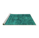 Sideview of Machine Washable Abstract Turquoise Modern Area Rugs, wshabs1774turq