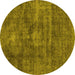 Round Abstract Yellow Modern Rug, abs1774yw