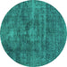 Round Abstract Turquoise Modern Rug, abs1774turq