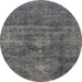 Round Machine Washable Abstract Grey Gray Rug, wshabs1774