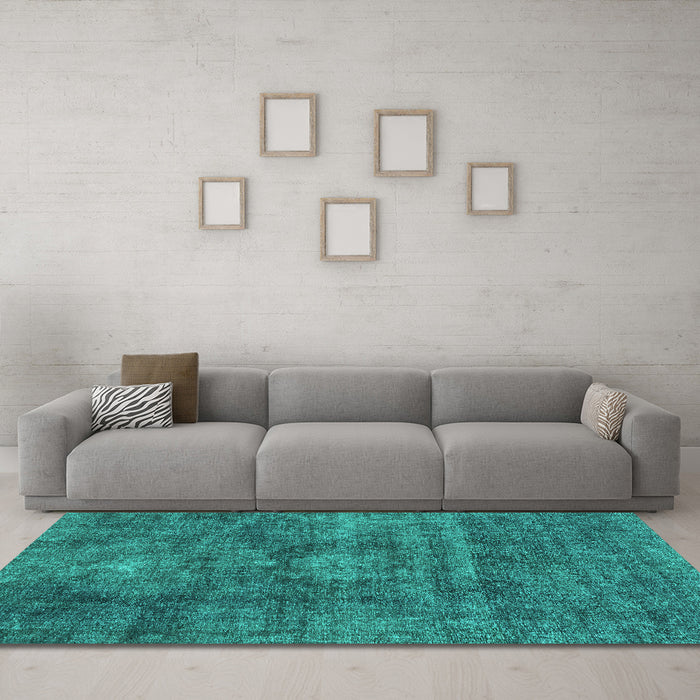 Machine Washable Abstract Turquoise Modern Area Rugs in a Living Room,, wshabs1774turq