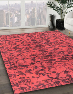 Machine Washable Abstract Red Rug in a Family Room, wshabs1775