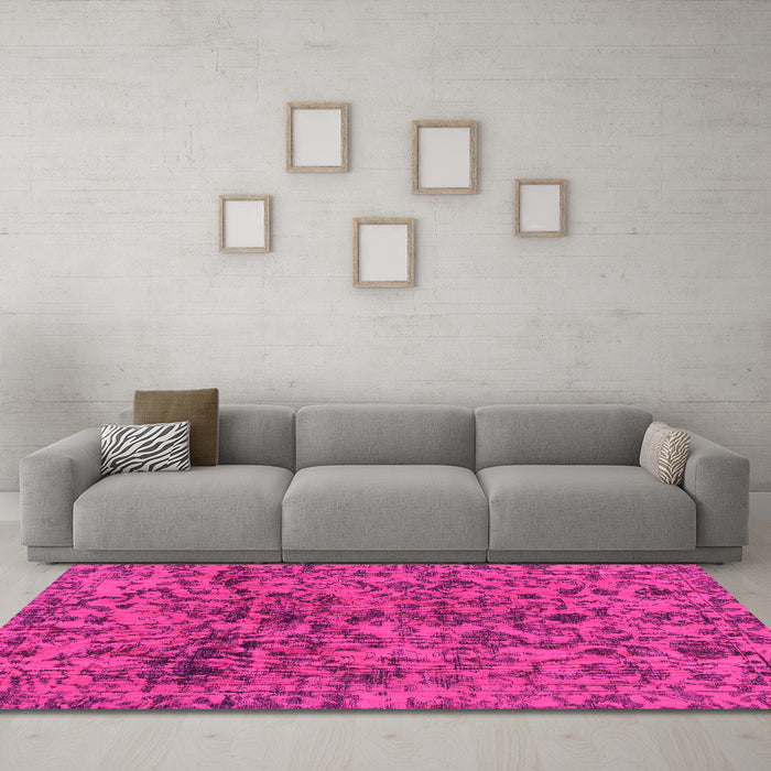 Machine Washable Abstract Pink Modern Rug in a Living Room, wshabs1775pnk